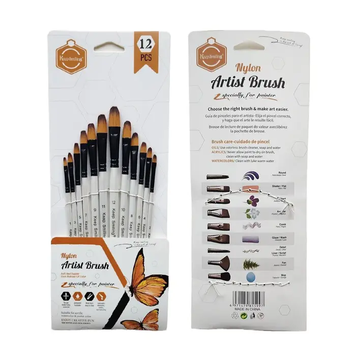 Ensemble de pinceaux en nylon à poils doux pour peinture acrylique, aquarelle, huile, outil de dessi