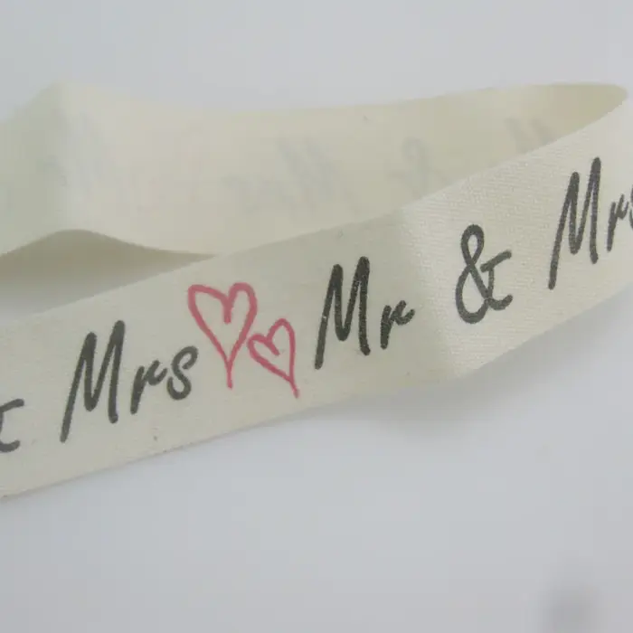 Rubans en coton imprimés Mr & Mrs