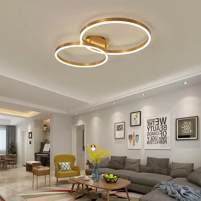 Lustres Led dorés pour la maison, 3 cercles, chambre à coucher, salon, salle à manger, lustre marron