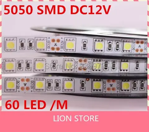 Bande lumineuse LED 5050 SMD 12V, 60LED/m,5m 300LED, blanc, blanc chaud, bleu, vert, rouge, jaune