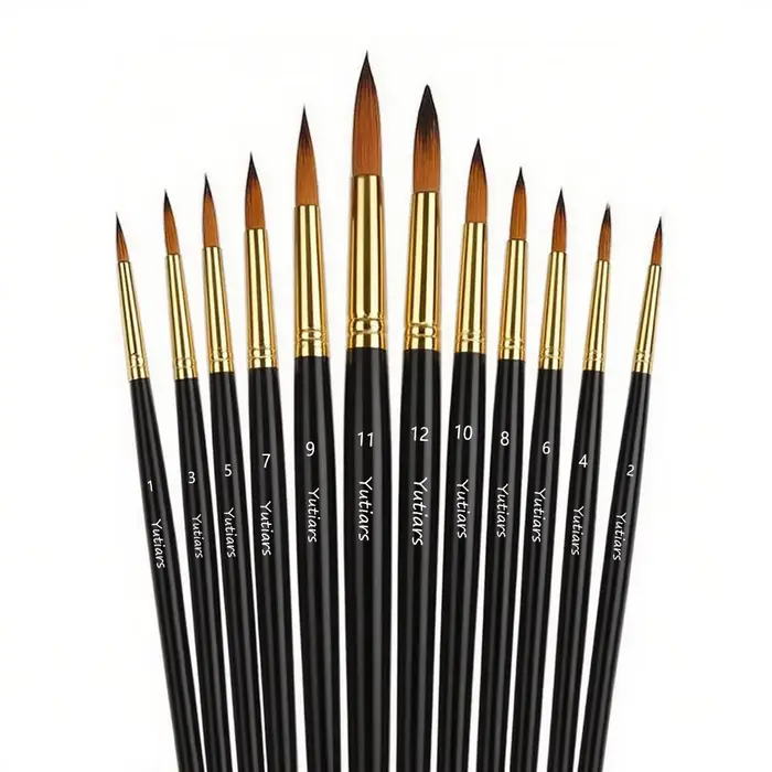 Ensemble de pinceaux de peinture d'artiste, pointes pointues et rondes polyvalentes pour aquarelle, 