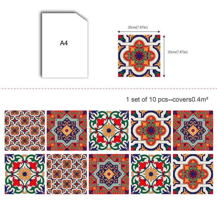 Papier peint mosaïque auto-adhésif pour mur, carreaux méditerranéens brillants, décor de bricolage é