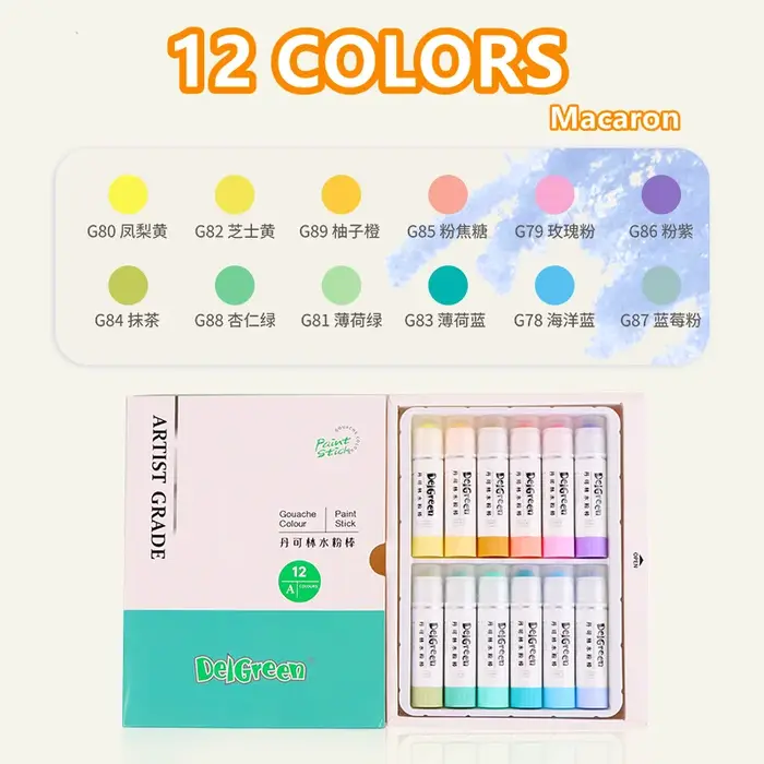 Lot de 12/24 couleurs de gouaches solides douces