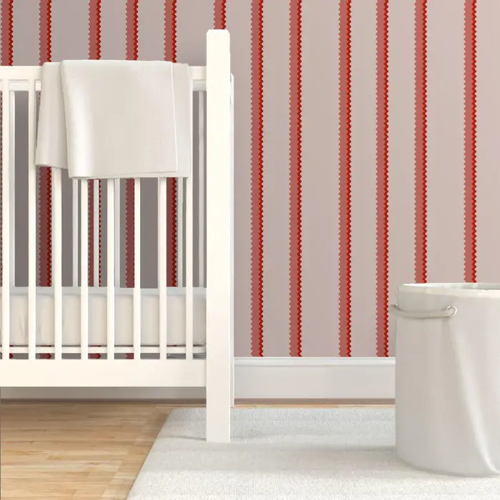 Papier peint à rayures ondulées roses et rouges