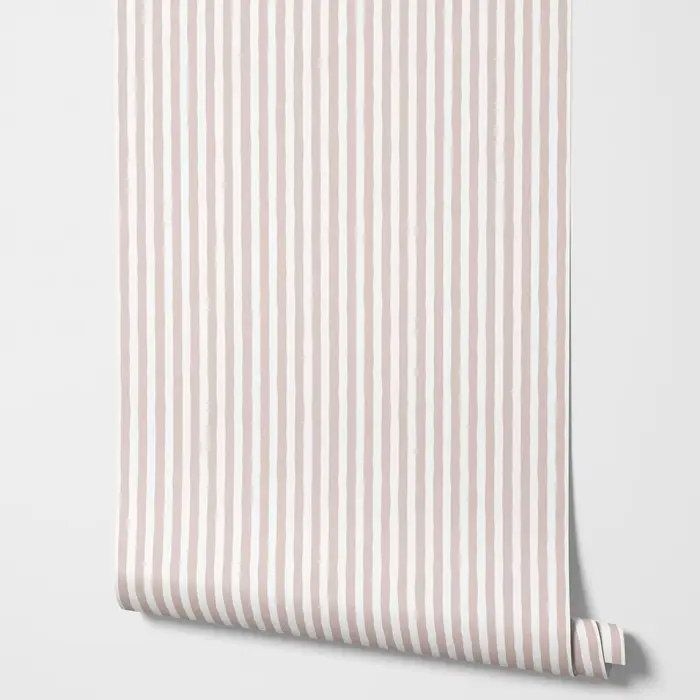 Papier peint à rayures roses Blush, papier peint neutre pour pépinière, rayures dessinées à la main,