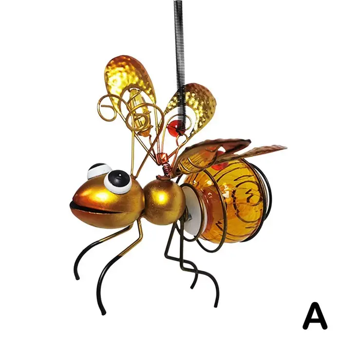 Statue d'insecte en fer solaire avec guirlande lumineuse LED, ornement d'arbre suspendu étanche pour