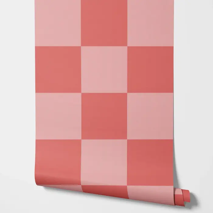 Papier peint moderne rose à carreaux surdimensionnés