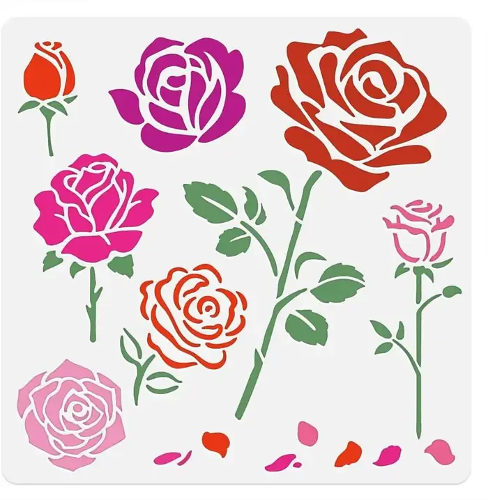 Modèle de pochoir mural de fleurs de roses de printemps, 11.8x11.8 pouces, pochoir de fleurs de déco