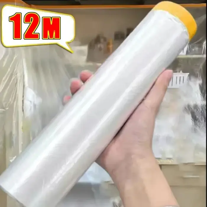 Film de protection anti-poussière pour meubles 12M, film de masquage plastique auto-adhésif, film de