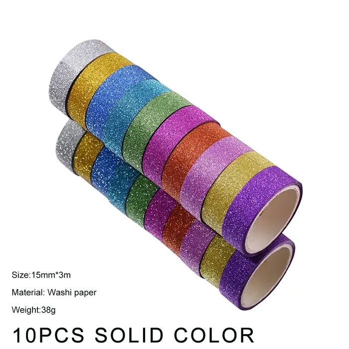 Autocollants à paillettes de couleur aléatoire, 10 rouleaux de rubans adhésifs en papier, étiquette 