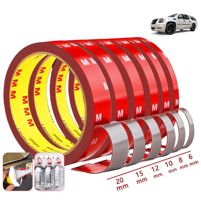Ruban adhésif double face 3 mètres extra fort épaisseur 0.8mm haute viscosité spécial pour fixation voiture montage sans résidus facile à enlever idéal pour décoration réparation accessoires auto mais