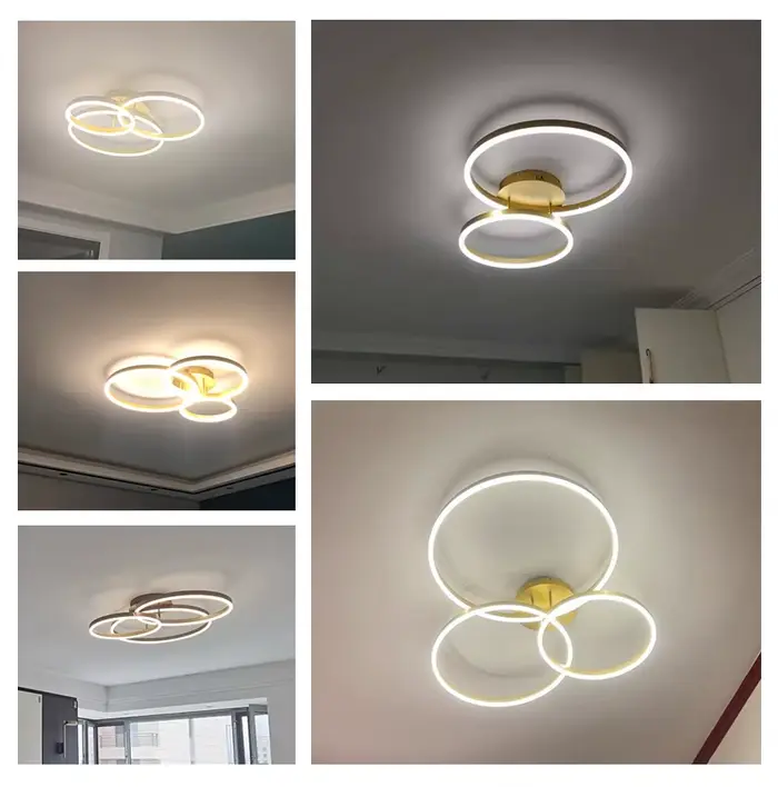 Lustres Led dorés pour la maison, 3 cercles, chambre à coucher, salon, salle à manger, lustre marron