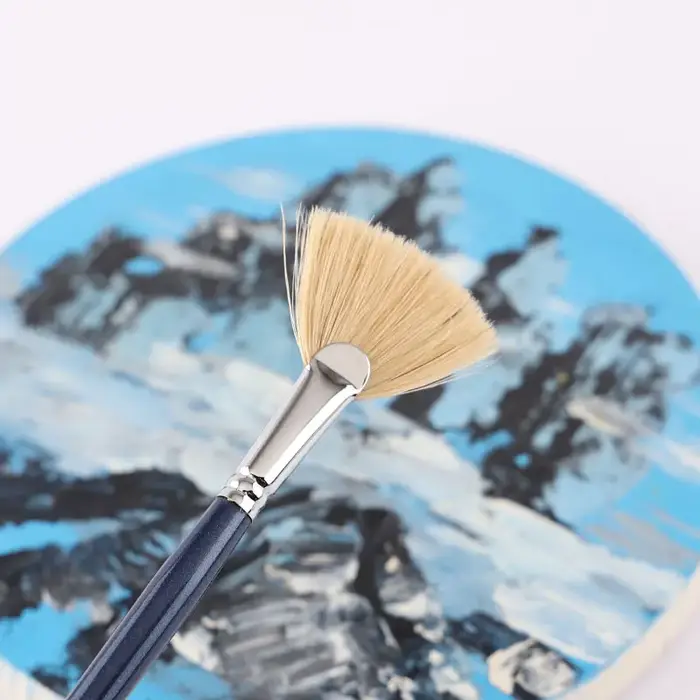 Ensemble de pinceaux à huile bleus à long manche et poils en forme d'éventail