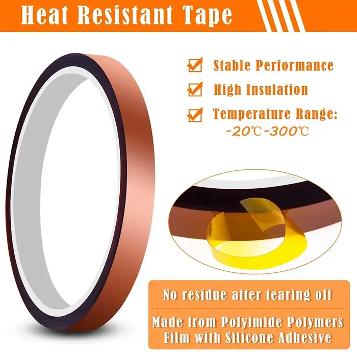 Kapton 33M ruban adhésif or haute température résistant à la chaleur Polyimide 10-50MM largeur pas de résidus pour masquage soudure Etc.