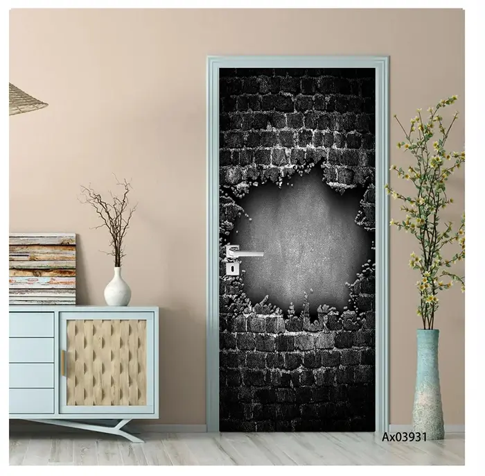 Autocollant mural vertical effet brique rouge rustique