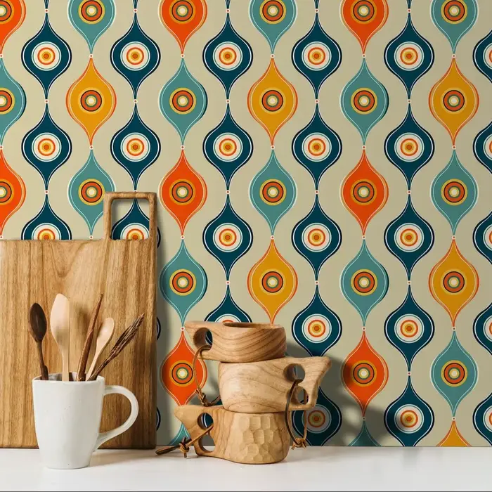 Papier peint circulaire coloré vibrant pour mur, rouleau de papier peint à motif de gouttelettes d'e