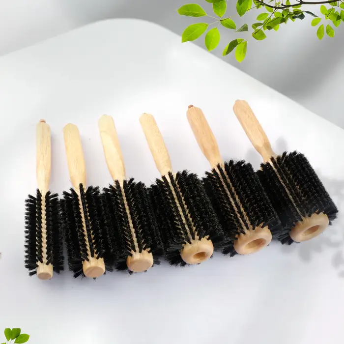 6 tailles manche en bois poils de sanglier brosse ronde queue amovible professionnel Salon de coiffure