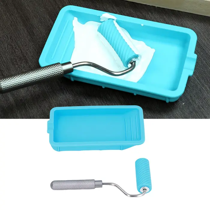 Rouleau de peinture en Silicone, ensemble de rouleaux et de plateaux de peinture en Silicone, rouleau et plateau adhésifs souples réutilisables en Latex pour l'artisanat du bois