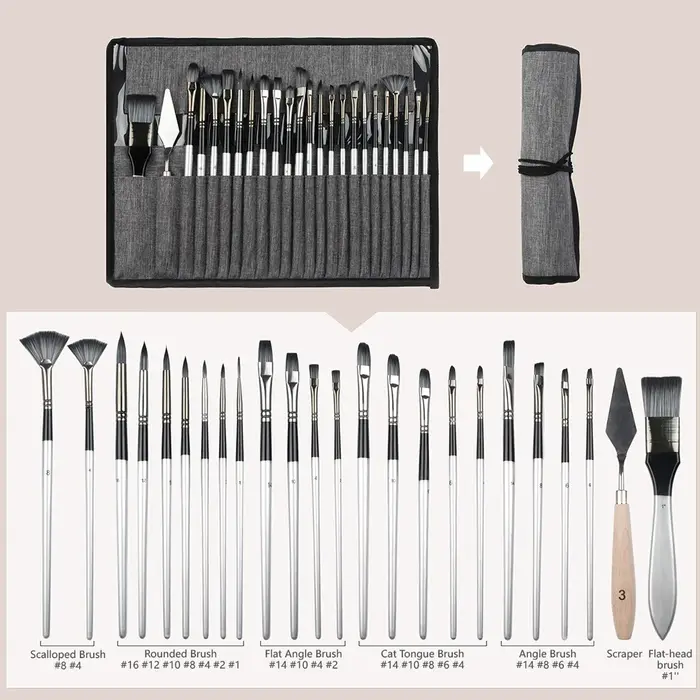 24 pièces différentes formes argent gris peinture pinceau ensemble pour Gouache aquarelle