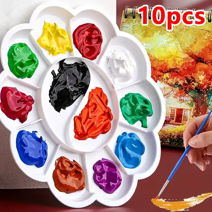 10 palettes en forme de fleur de prunier avec pinceaux