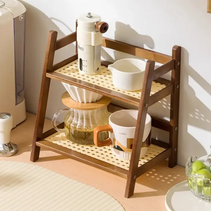 Organisateur de comptoir, porte-gobelet à café à 2 niveaux, étagère de rangement polyvalente en bamb