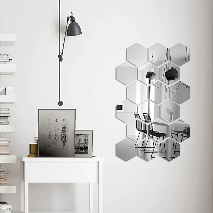 Autocollants muraux miroir 3D Style nordique, autocollant miroir hexagonal en acrylique, décalcomani
