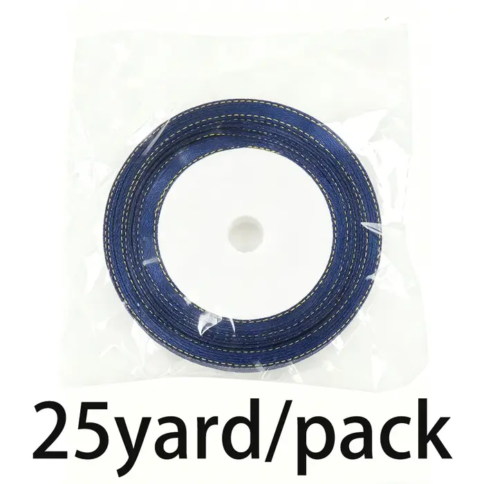 (25 Yards/Lot) Ruban en satin bleu foncé à bord doré Rubans d'emballage cadeau de haute qualité