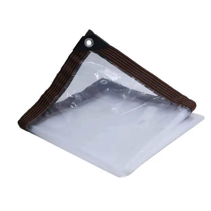 Bâche transparente imperméable en polyéthylène anti-déchirure avec œillets antirouille pour patio, j
