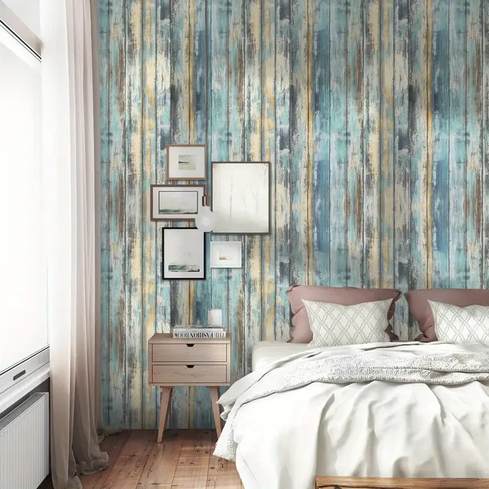 1 rouleau de papier adhésif auto-adhésif à grain de bois bleu vieilli