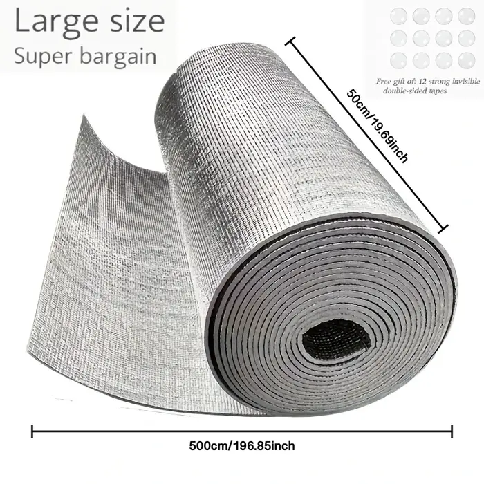 Rouleau d'isolation en aluminium réfléchissant double face extra long de 500 cm, bouclier thermique