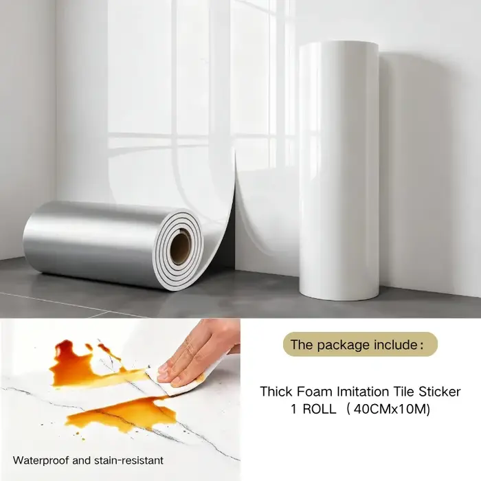 Papier peint en mousse marbrée 40cmx3m, 1 rouleau, auto-adhésif, anti-huile, imitation carrelage, au