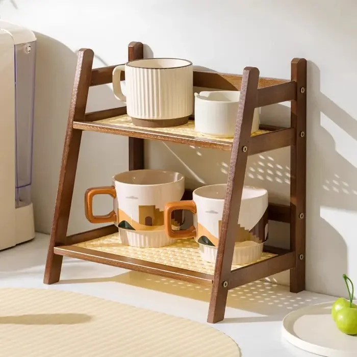 Organisateur de comptoir, porte-gobelet à café à 2 niveaux, étagère de rangement polyvalente en bamb