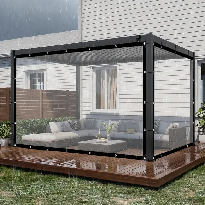Bâche PE transparente imperméable 80 % transparente, robuste avec œillets et cordes pour serre extér