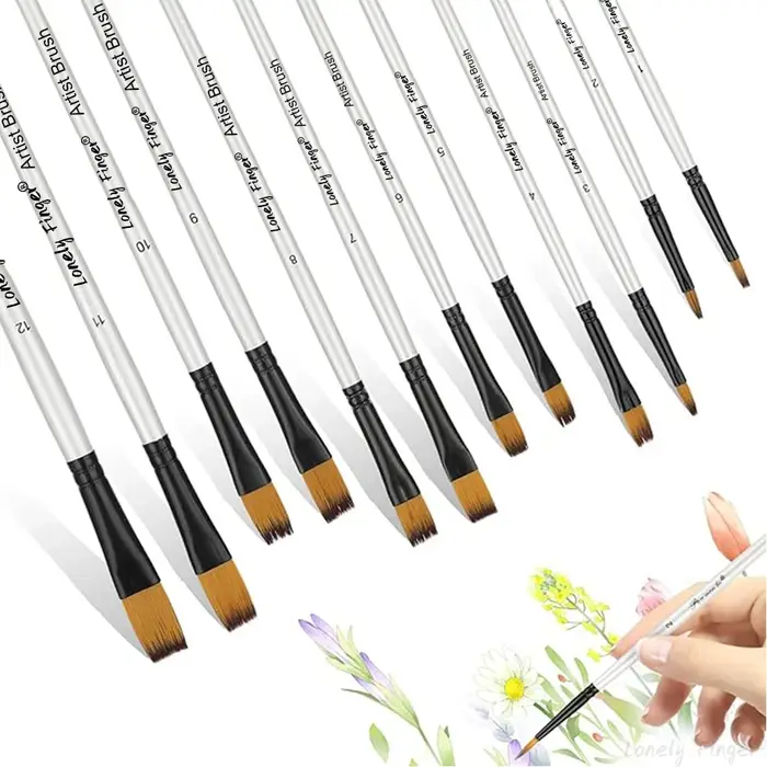 Filbert – lot de 12 pinceaux plats en nylon, pinceaux professionnels d'artiste pour peinture acryliq