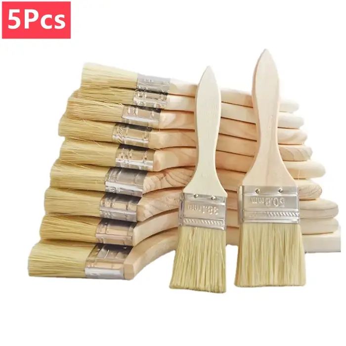 5 pièces pinceau manche en bois brosse pour barbecue 1/2/4/5/6 pouces pinceaux de peinture à cheveux doux pour mur et