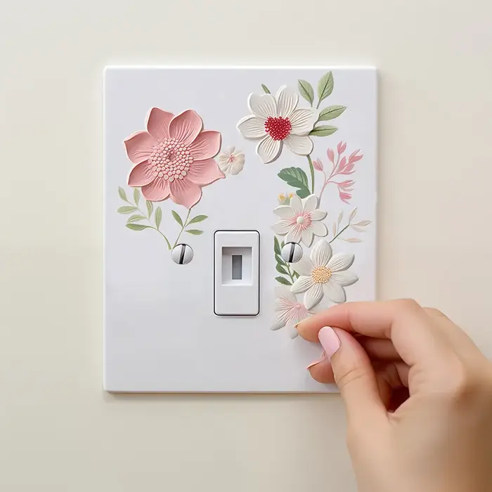 Autocollant mural interrupteur de belles fleurs, autocollant imperméable amovible en PVC pour chambr