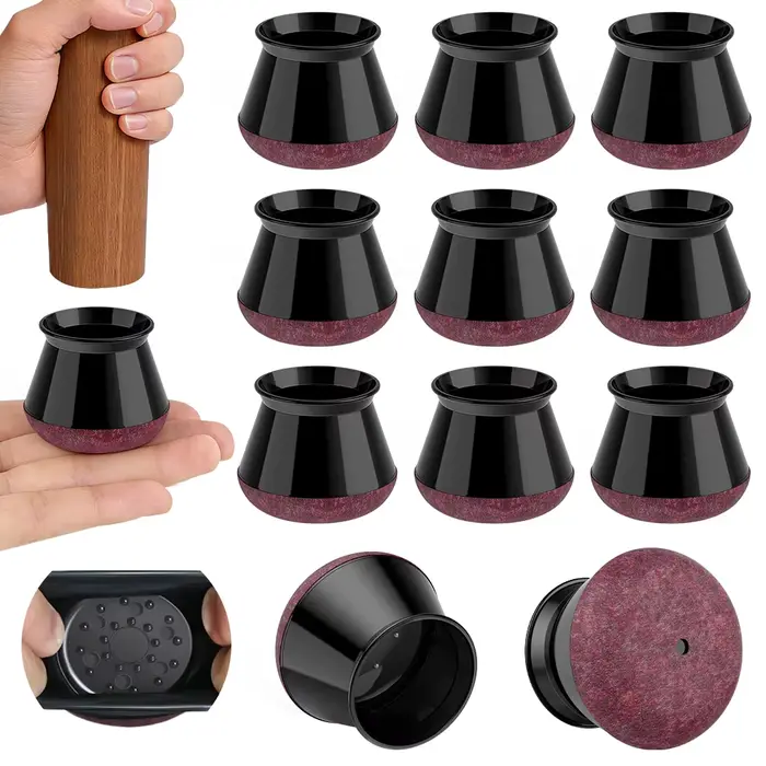 Protection Pied de Chaise, 20 pièces Petits protecteurs de Sol en Silicone noir avec Feutre envelopp