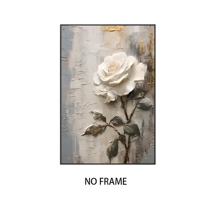 Peinture à l'huile abstraite de fleurs blanches imprimées sur toile