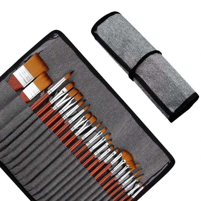 Ensemble de pinceaux mixtes pour peinture à l'huile professionnelle, sac en toile, bois, pinceau pour artistes, fourniture d'art exacache d'interconnexion, le plus récent, 25 pièces