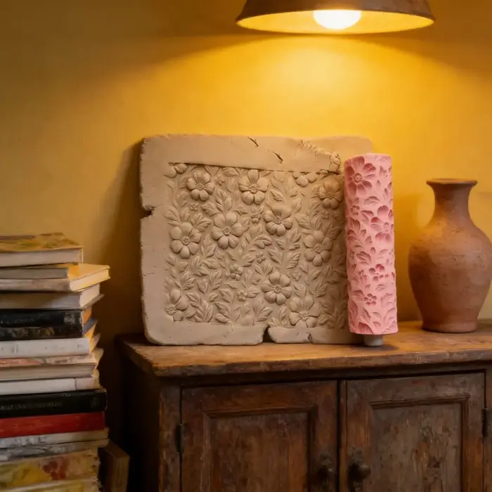 Rouleau de texture en relief en argile à motif de fleurs de haie – Outil de pâtisserie DIY pour l'argile polymère