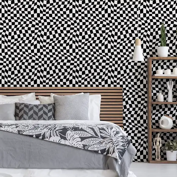 Papier peint texturé en damier pour la décoration intérieure, autocollants de meubles classiques, autocollants muraux imperméables, chambre à coucher parfaite