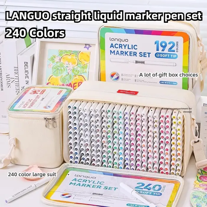 LANGUO 240/9 couleurs marqueurs de couleur acrylique stylo marqueur de peinture liquide Direct bricolage dessin avec boîte de rangement fournitures scolaires papeterie
