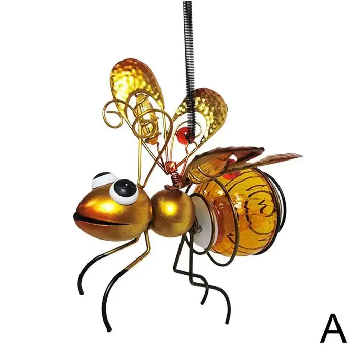 Statue d'insecte solaire en fer avec lumière féerique LED