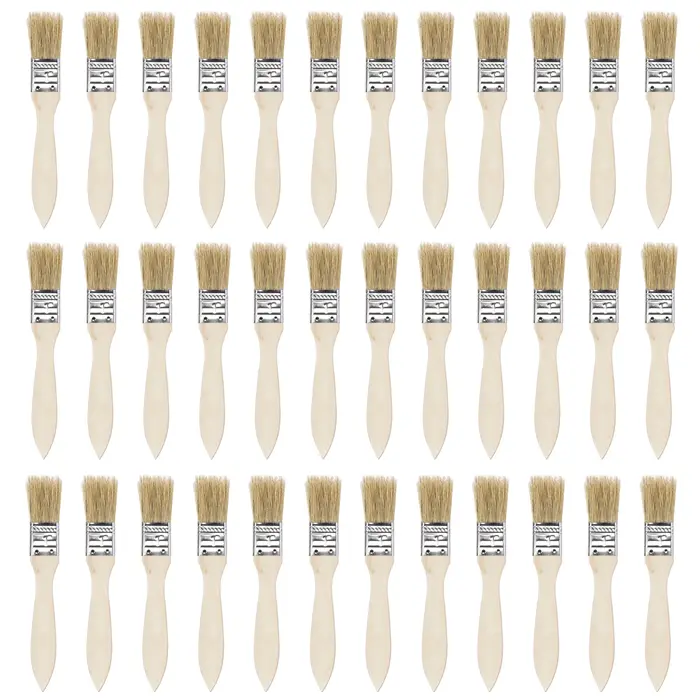 Pinceau à peinture en poils naturels, 36 pièces, 1 pouce, bord plat avec manche en bois, outil de tr