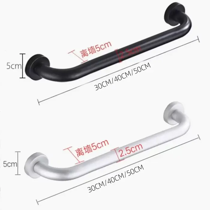Barre d'appui antidérapante en aluminium noir/blanc pour salle de bain