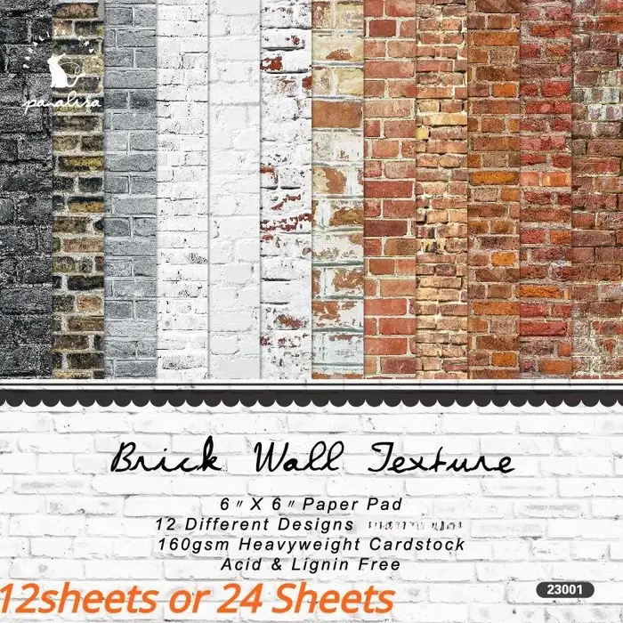 24 feuilles 6 "X 6" mur de briques Texture Scrapbook papier Scrapbooking à motifs