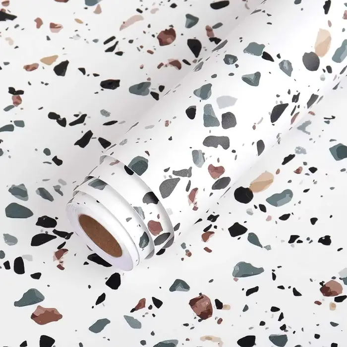 Papier de contact en terrazzo imperméable, rouleau de papier peint auto-adhésif blanc, décor de dess