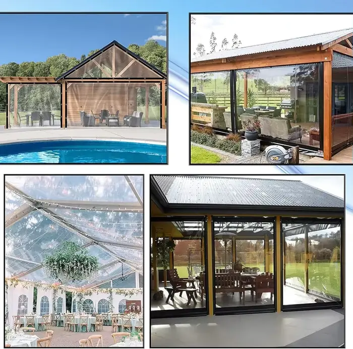 Bâche transparente imperméable 2x4m/2m en polyéthylène anti-déchirure avec œillets antirouille pour patio