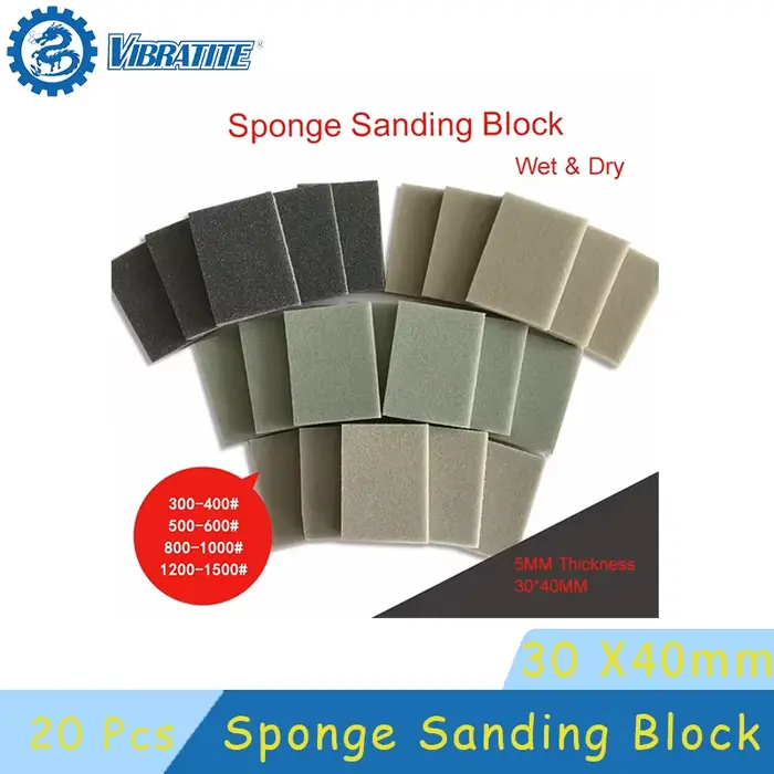 Éponge de ponçage papier de verre 30*40mm 20 pièces assorties 300-1500 grains bloc de sable pour le