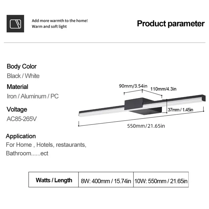 Mur LED lampe salle de bain vanité lumière 40 cm 55 cm AC85 - 265 V intérieur moderne appliques mura